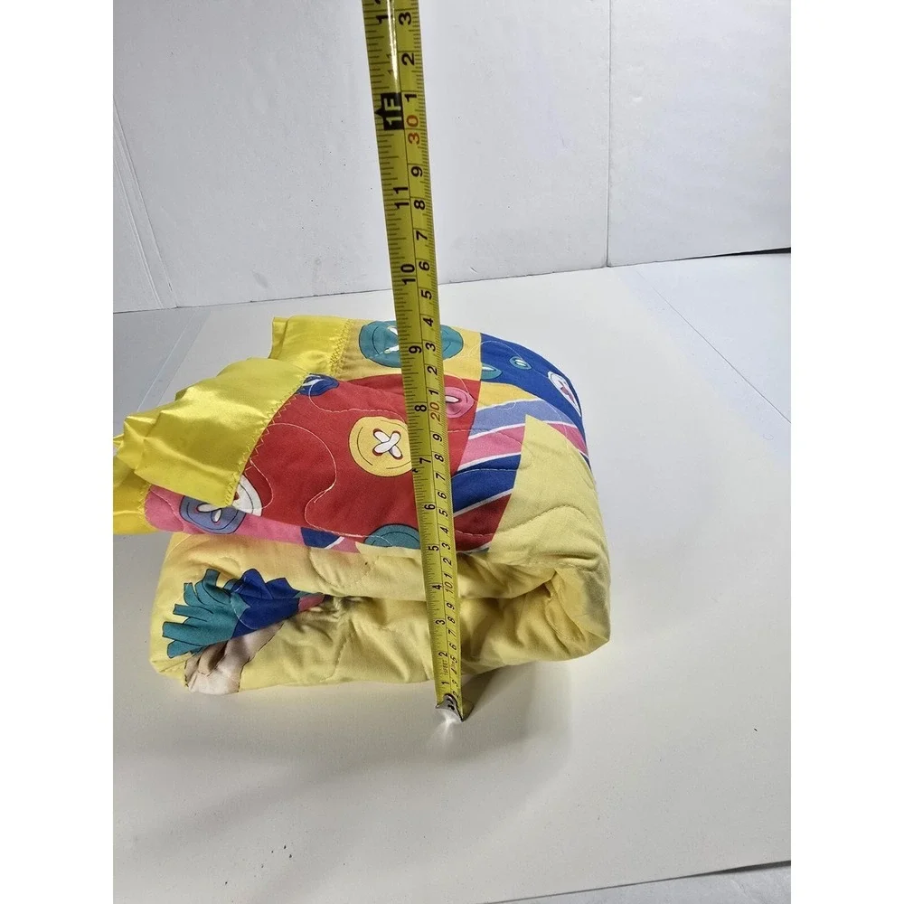 Vintage Baby Quilt Blanket Rocking Horse Teddy Bear Button Yellow Blue